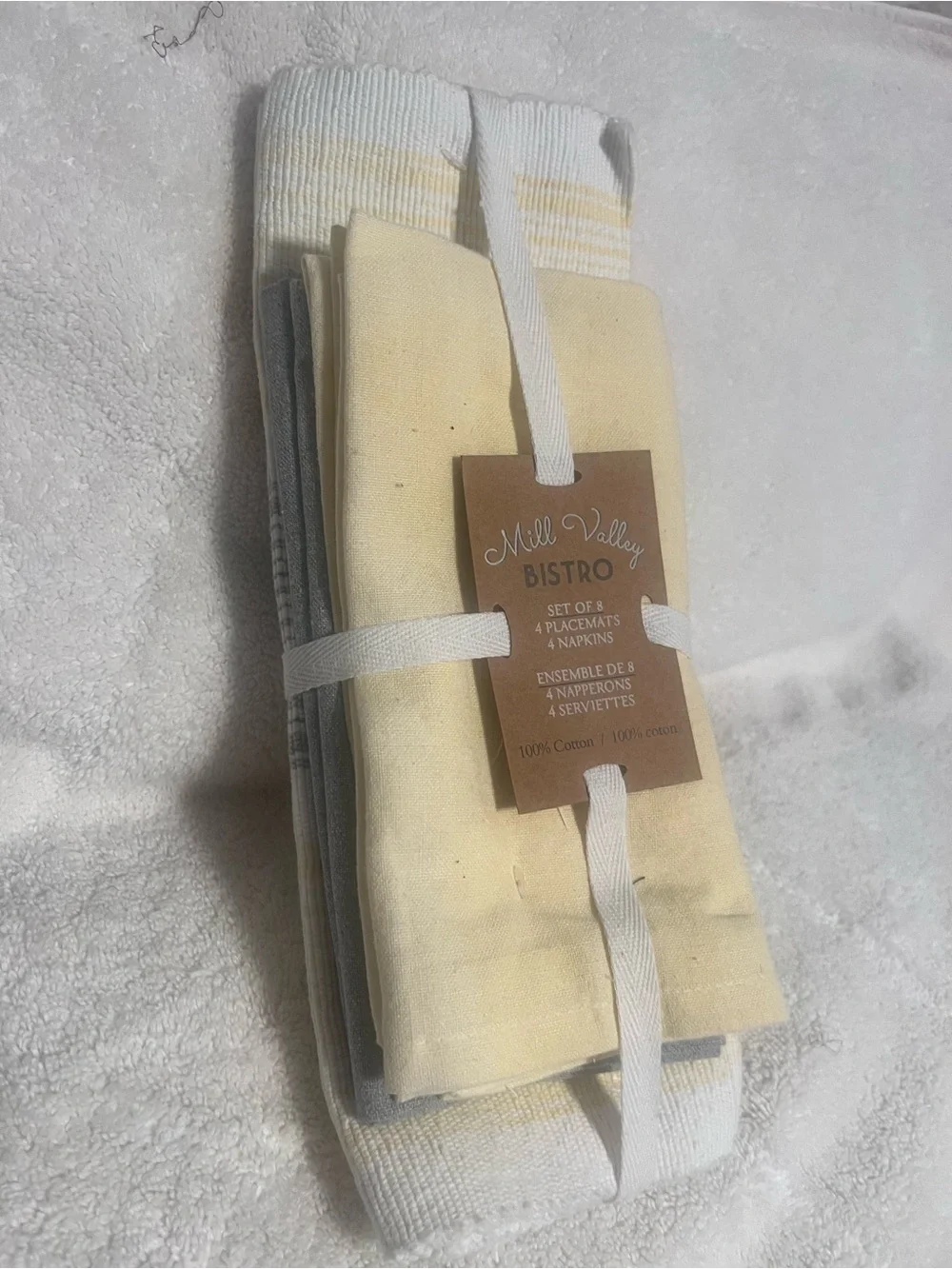 Mill Valley Bistro Yellow & white Cotton Placemat & yellow and light grey Napkin